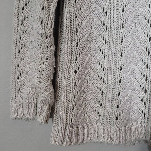 Vintage Liz Claiborne Chunky Knit Sweater Size L Ivory Cream Linen VNeck Coastal - Picture 4 of 13